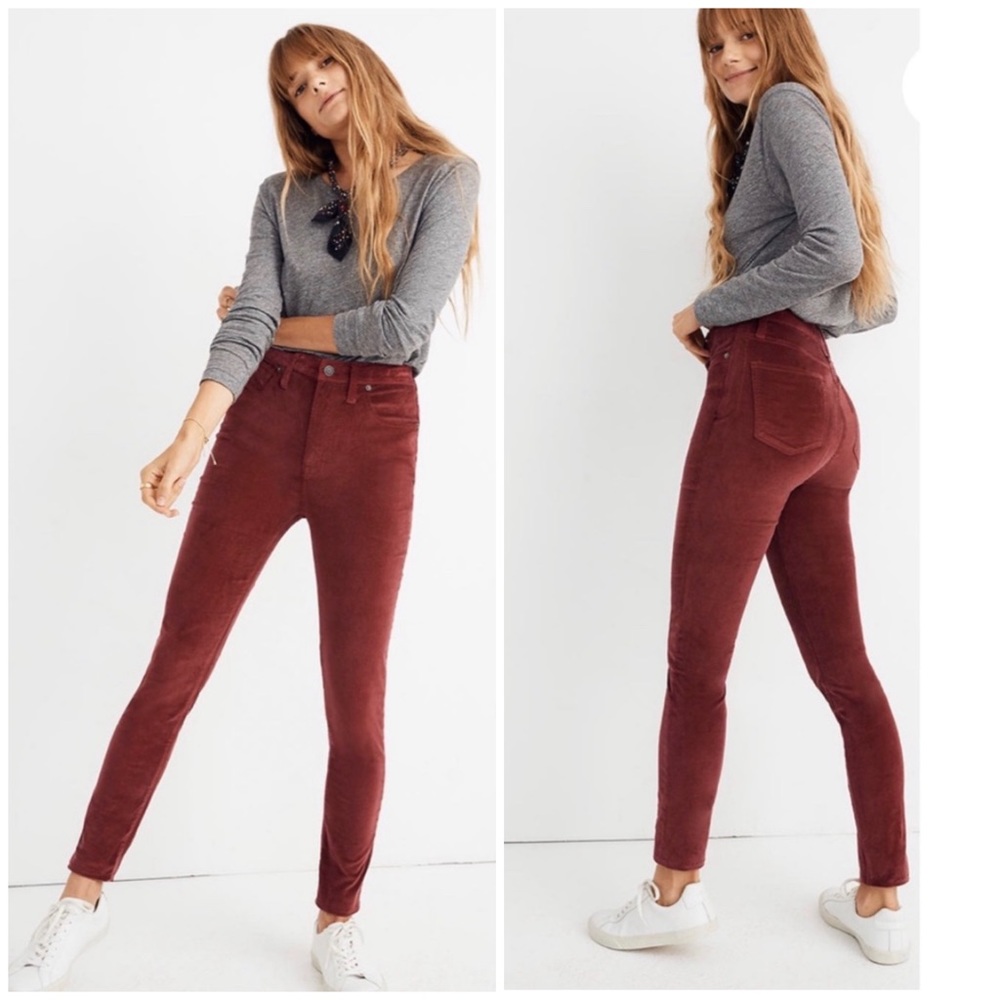 Madewell 10” Red High Waisted Skinny Corduroy Pant